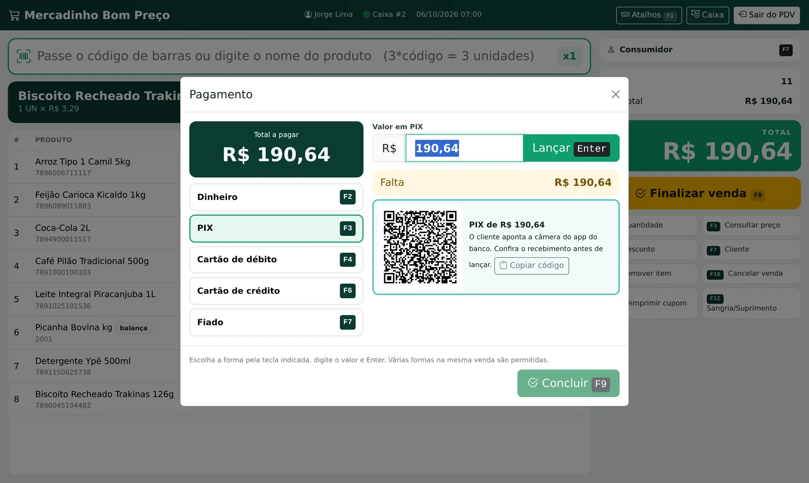 Pagamento com PIX e QR Code na tela do caixa